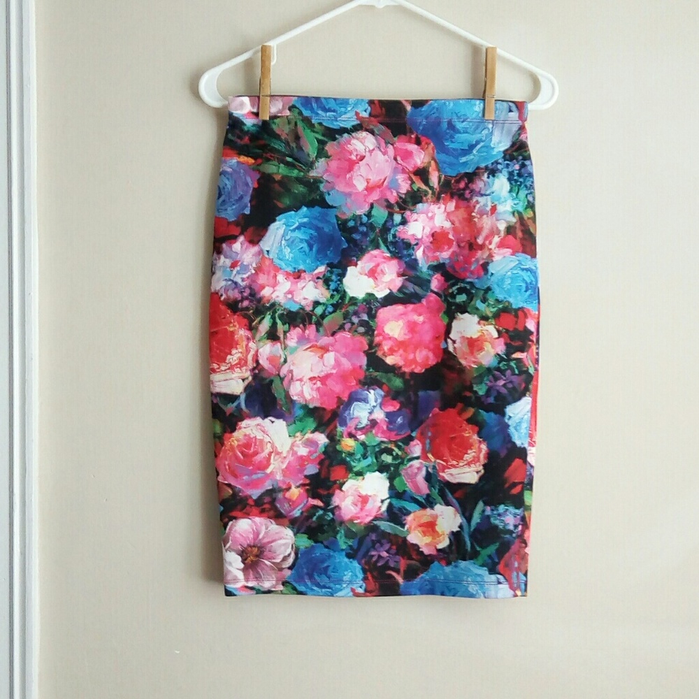 🔥EXPRESS Oil Painting Floral Midi Pencil Skirt🔥